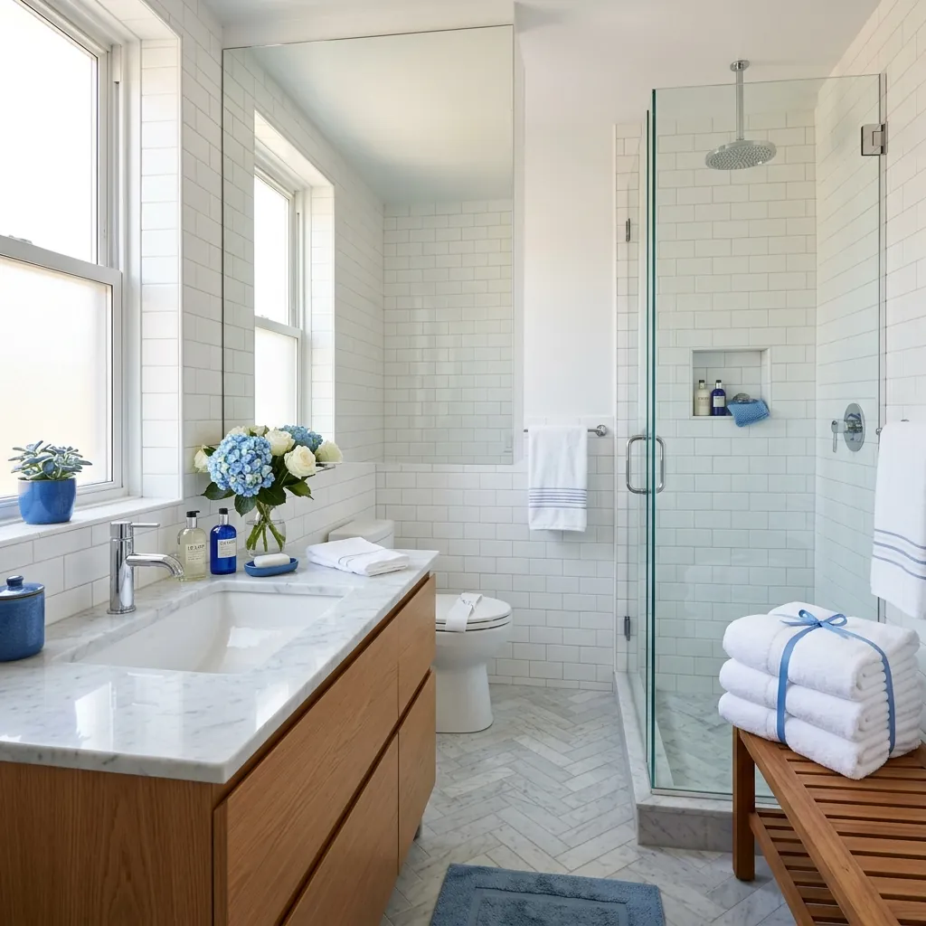Pristine, spotlessly cleaned modern bathroom